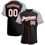 Custom Team Name Number Baseball Jersey - Personalized Authentic Black White Gray Red Raglan Sleeves Personalized Black White