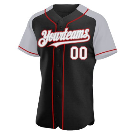 Personalized Black White Gray Red Baseball Jersey Raglan Sleeves Personalized Black White Gray-Red Raglan Sleeves Baseball