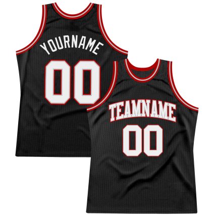 Personalized Basketball Jersey in Black White Gray Red - Retro Style Sportswear Personalized Black White Gray-Red Throwback