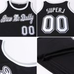 Custom Name and Number Basketball Jersey - Personalized Round Neck Rib-Knit in Black and Gray Personalized Black White-Gray