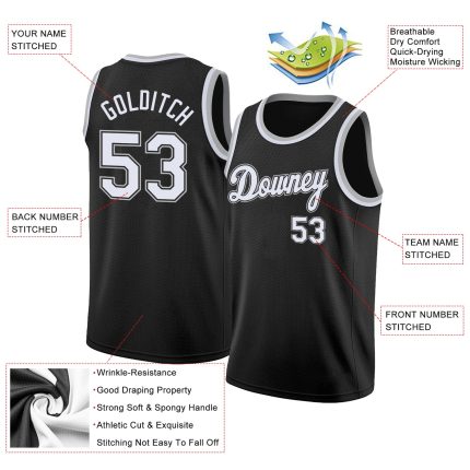 Custom Name and Number Basketball Jersey - Personalized Round Neck Rib-Knit in Black and Gray Personalized Black White-Gray