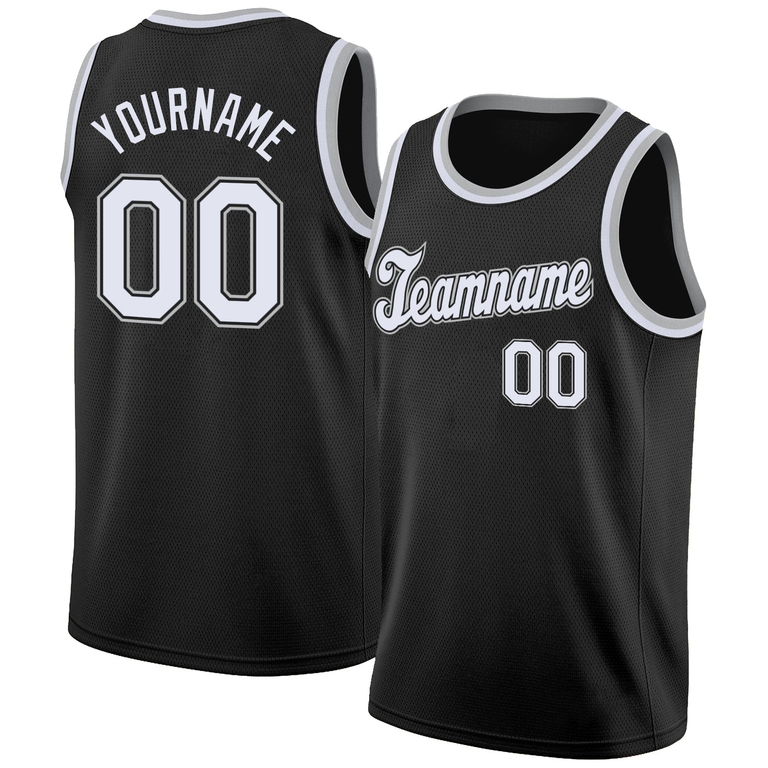 Personalized Basketball Jersey Round Neck Rib-Knit Black White Gray Personalized Black White-Gray Round Neck Rib-Knit Basketball
