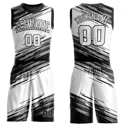 Personalized Round Neck Basketball Jersey - Black White Gray Sublimation Suit Personalized Black White-Gray Round Neck Sublimation