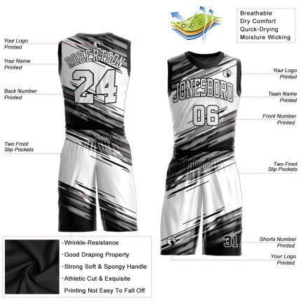 Personalized Round Neck Basketball Jersey - Black White Gray Sublimation Suit Personalized Black White-Gray Round Neck Sublimation