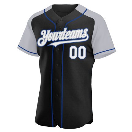 Custom Name Number Baseball Jersey - Personalized Black White Gray-Royal Authentic Raglan Sleeves Personalized Black White