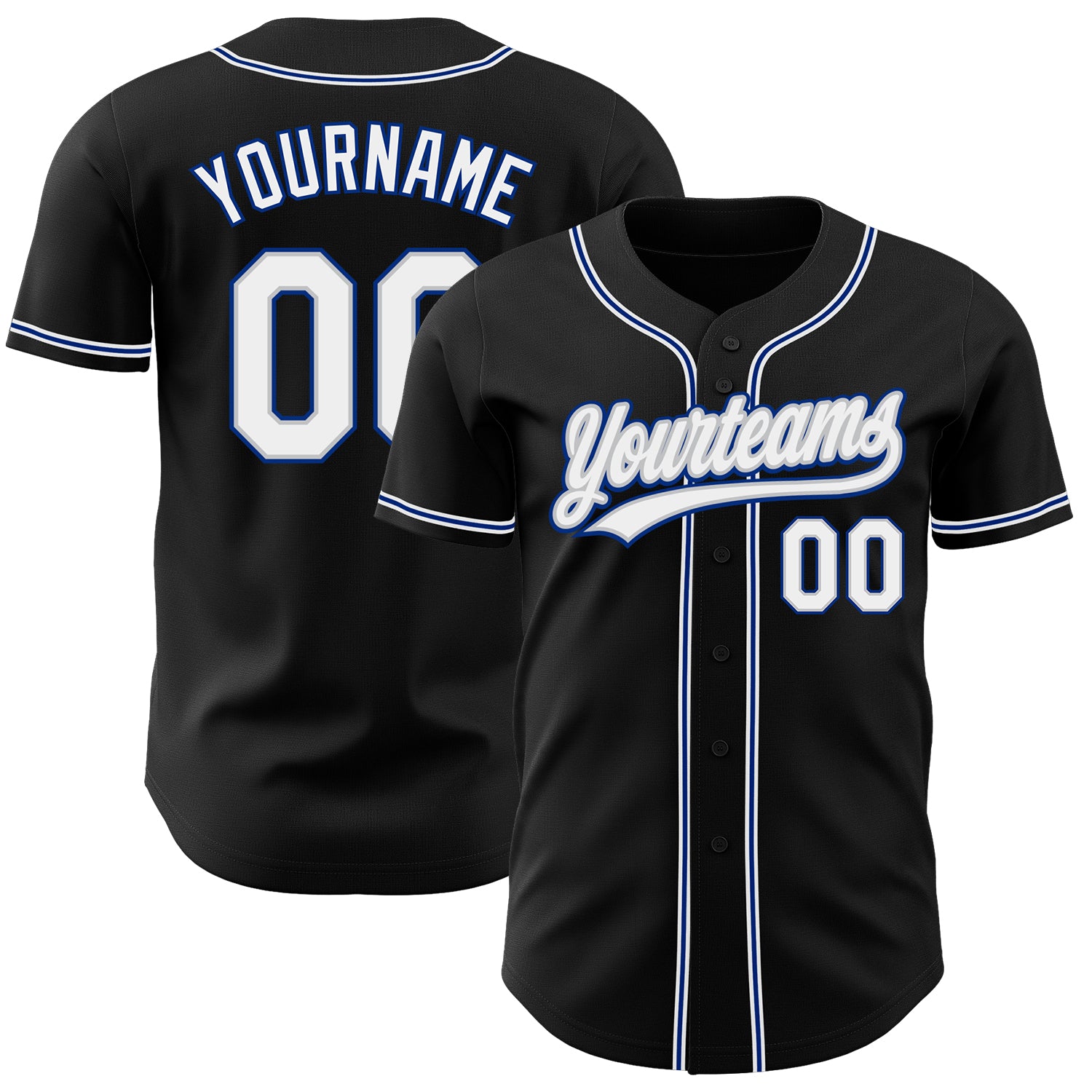 Personalized Baseball Jersey in Black, White, Gray & Royal - Custom Team Apparel Personalized Black White Gray-Royal Baseball