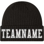 Personalized Knit Hat Black White Gray Stitched Cuffed Beanie Personalized Black White-Gray Stitched Cuffed Knit Hat