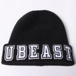 Personalized Knit Hat Black White Gray Stitched Cuffed Beanie Personalized Black White-Gray Stitched Cuffed Knit Hat