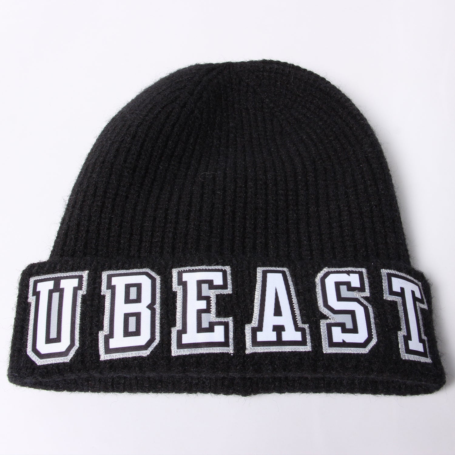 Personalized Knit Hat Black White Gray Stitched Cuffed Beanie Personalized Black White-Gray Stitched Cuffed Knit Hat - Image 3