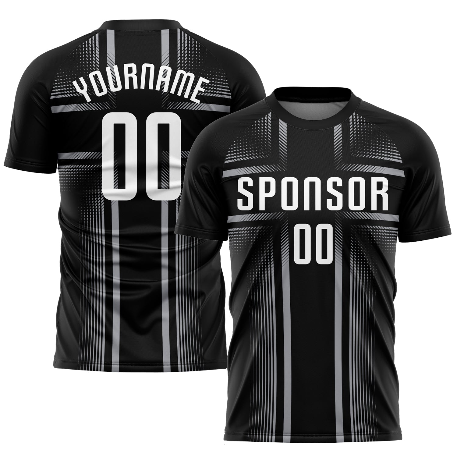 Custom Soccer Uniform Jersey with Personalized Name and Number in Black and Gray Sublimation - Team Apparel Personalized