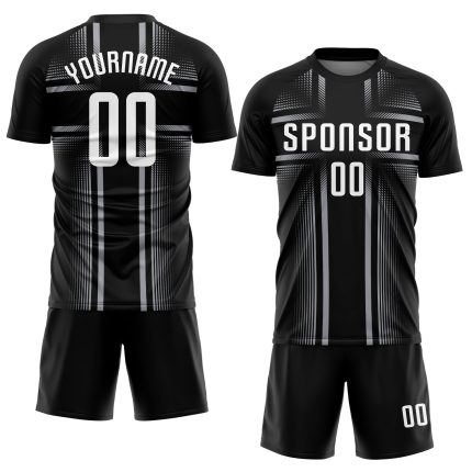 Personalized Sublimation Soccer Jersey - Black White Gray Uniform Personalized Black White-Gray Sublimation Soccer Uniform