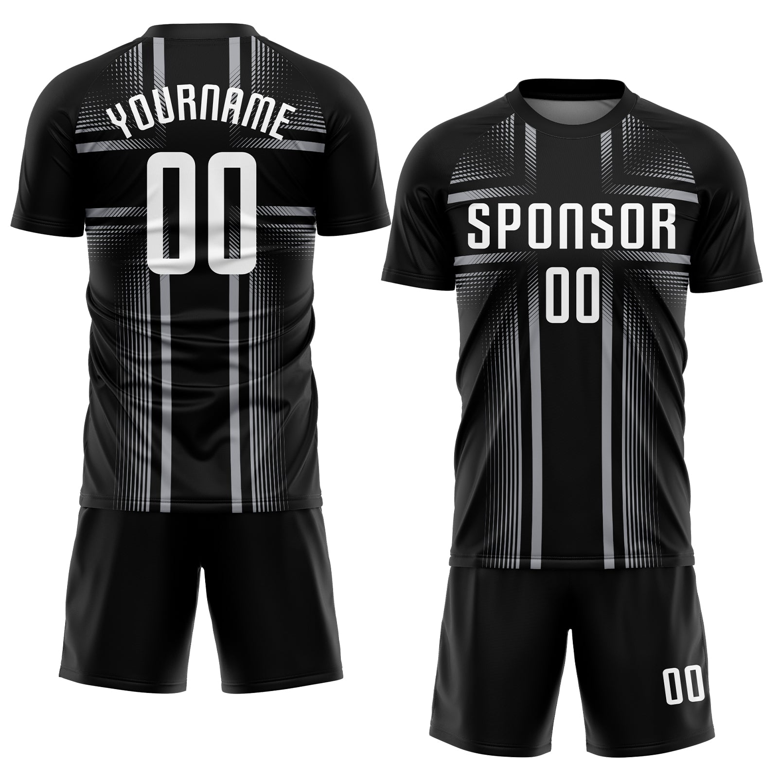 Personalized Sublimation Soccer Jersey - Black White Gray Uniform Personalized Black White-Gray Sublimation Soccer Uniform - Image 2