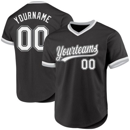 Personalized Black White Gray Baseball Jersey - Custom Throwback Style Personalized Black White-Gray Throwback Baseball Jersey