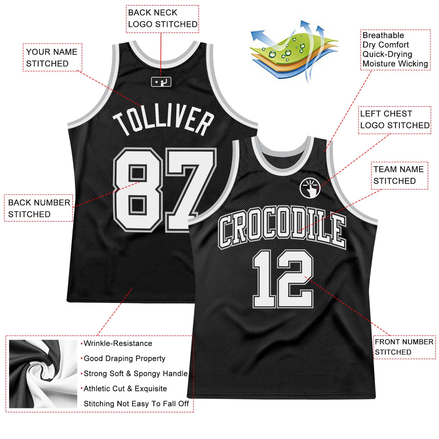 Customizable Black and Gray Retro Basketball Jersey - Personalized Sports Apparel Personalized Black White-Gray Throwback - Image 2