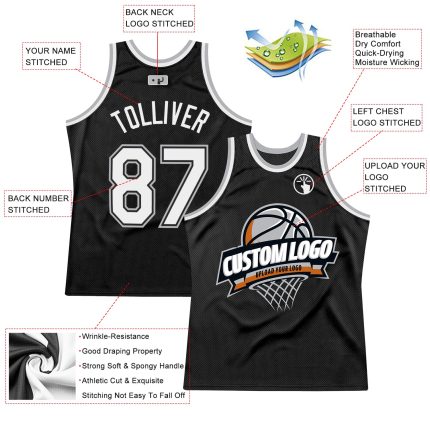 Personalized Basketball Jersey for Kids - Black and Gray Throwback Style, Size 4 Personalized Black White-Gray Throwback