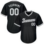 Personalized Black and Gray Baseball Jersey Shirt - Throwback Rib-Knit Style 3 Personalized Black White-Gray Throwback Rib-Knit
