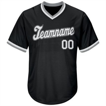 Personalized Black and Gray Baseball Jersey Shirt - Throwback Rib-Knit Style 3 Personalized Black White-Gray Throwback Rib-Knit