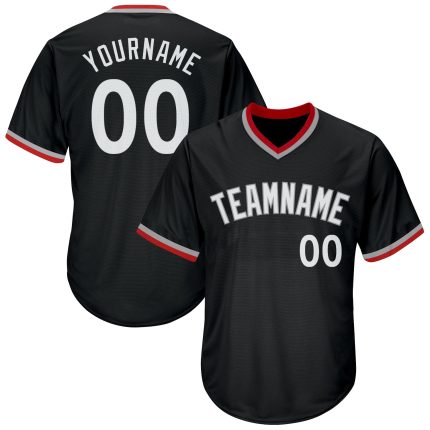 Personalized Black White Gray Baseball Jersey Shirt for Men and Women, Throwback Rib-Knit Design, Size 4 Personalized Black