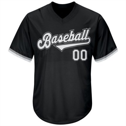 Personalized Black Gray Baseball Jersey Shirt - Throwback Rib-Knit Design Personalized Black White-Gray Throwback Rib-Knit
