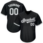 Personalized Black Gray Baseball Jersey Shirt - Throwback Rib-Knit Design Personalized Black White-Gray Throwback Rib-Knit