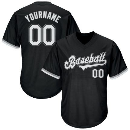 Personalized Black Gray Baseball Jersey Shirt - Throwback Rib-Knit Design Personalized Black White-Gray Throwback Rib-Knit