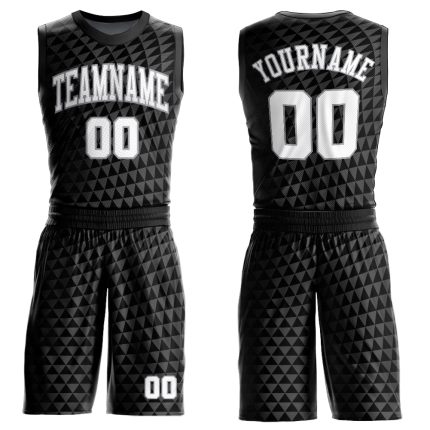 Personalized Sublimation Basketball Jersey - Black White Gray Triangle Shapes Round Neck Suit Personalized Black White-Gray
