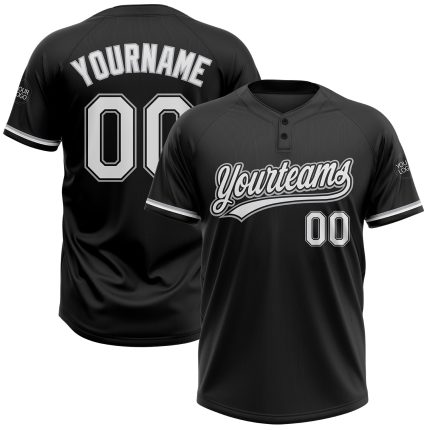 Personalized Unisex Softball Jersey - Black White Gray Two-Button Design, Soft Fabric, Perfect for Team Sports Personalized