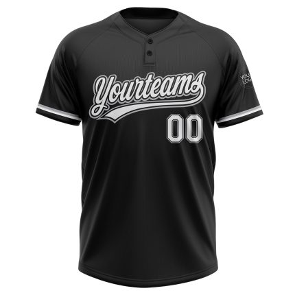 Personalized Unisex Softball Jersey - Black White Gray Two-Button Design Personalized Black White-Gray Two-Button Unisex