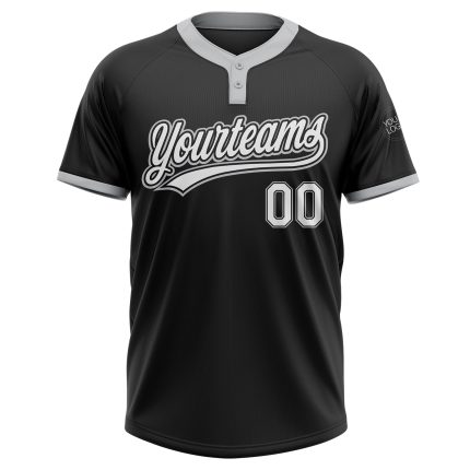 Custom Name and Number Softball Jersey Unisex Black White-Gray Two-Button Design Personalized Black White-Gray Two-Button