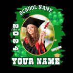 Personalized 3D Graduation T-Shirt in Black White and Green - Custom Performance Tee Personalized Black White-Green 3D Graduation