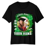 Custom 3D Graduation T-Shirt with Personalized Name and Number - Black White-Green Team Shirt Personalized Black White-Green