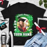 Custom 3D Graduation T-Shirt with Personalized Name and Number - Black White-Green Team Shirt Personalized Black White-Green