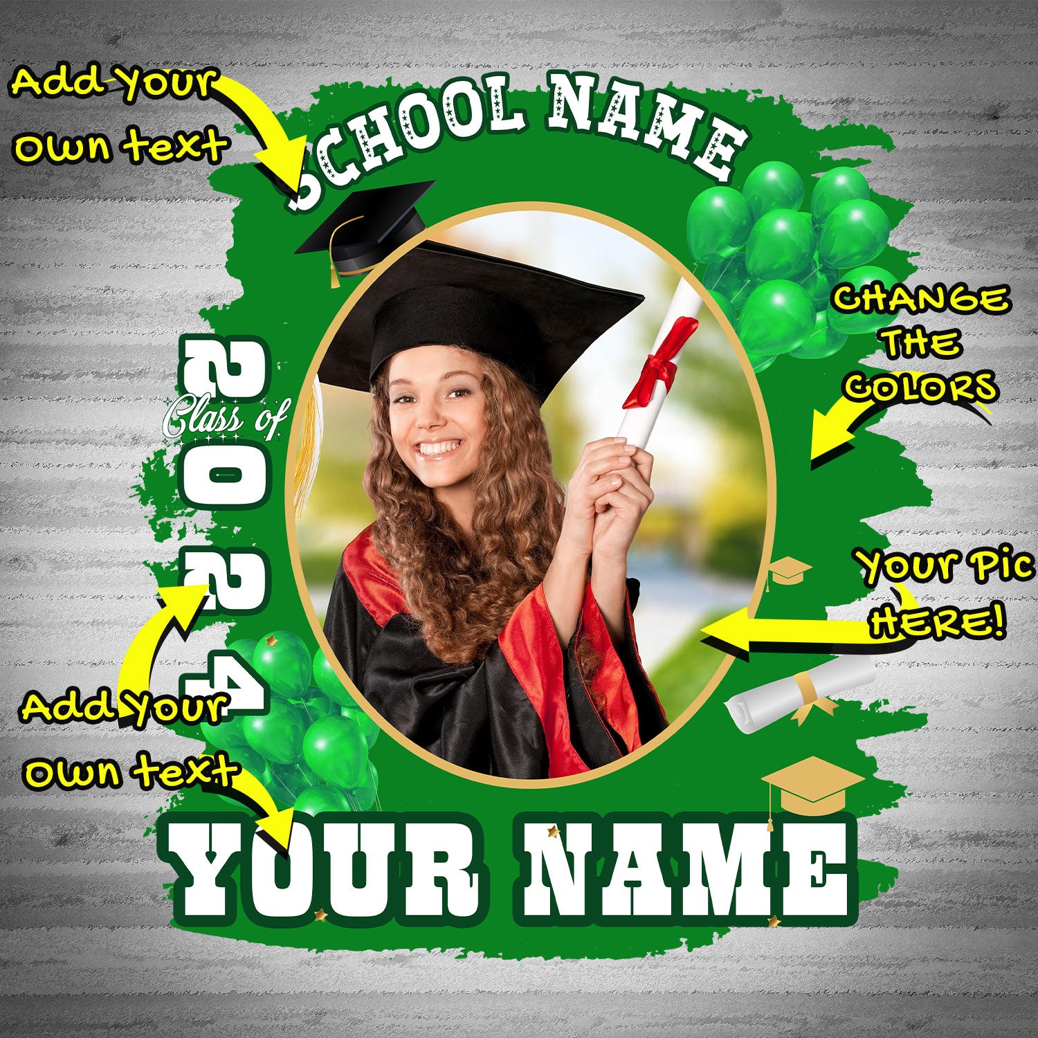 Personalized 3D Graduation T-Shirt in Black White and Green - Custom Performance Tee Personalized Black White-Green 3D Graduation - Image 3