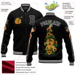 Personalized Black White 3D Varsity Letterman Bomber Jacket for Guitar Lovers Personalized Black White Guitar 3D Bomber Full-Snap