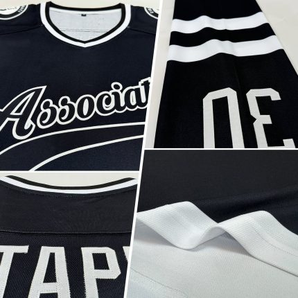 Personalized Black and White Hockey Jersey for Men and Women - Custom Team Apparel Personalized Black White Hockey Jersey