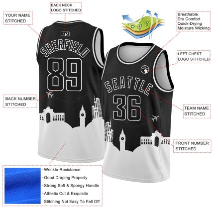 Personalized Holiday Travel Basketball Jersey Black White City Edition Custom Name Number Monuments Silhouette Personalized
