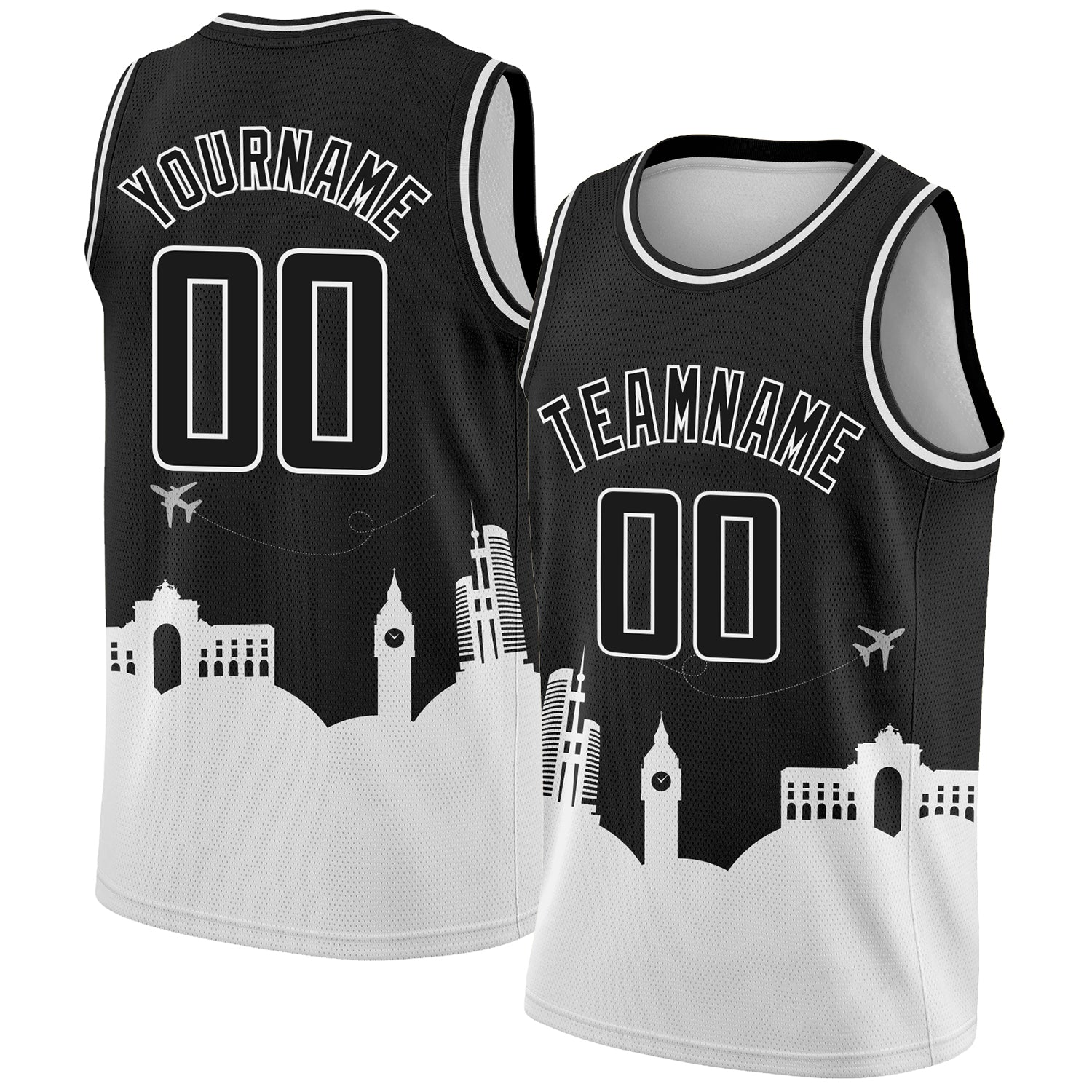 Personalized Black White Holiday Travel Basketball Jersey City Edition Monuments Silhouette Personalized Black White Holiday