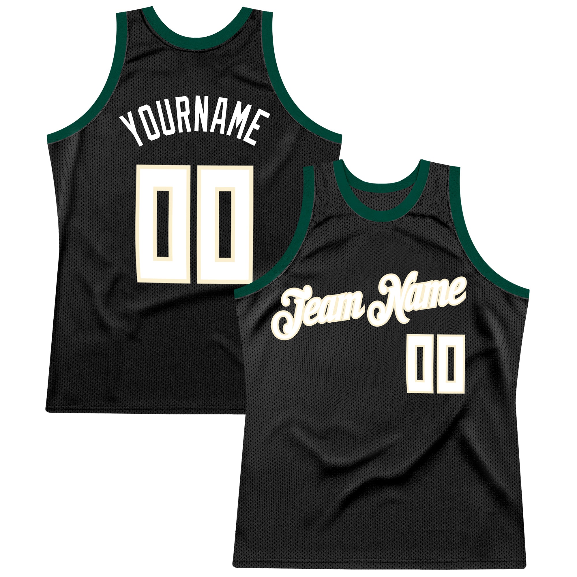 Custom Authentic Throwback Basketball Jersey Personalized Black White Hunter Green with Custom Name & Number Personalized