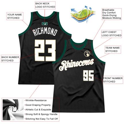 Personalized Black White Hunter Green Basketball Jersey - Throwback Style Personalized Black White-Hunter Green Throwback