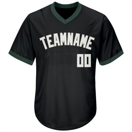 Personalized Black White Hunter Green Baseball Jersey Shirt - Throwback Rib-Knit Design Personalized Black White-Hunter Green