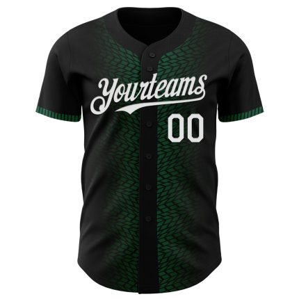 Personalized 3D Geometric Shapes Baseball Jersey in Black White and Kelly Green Personalized Black White-Kelly Green 3D Geometric