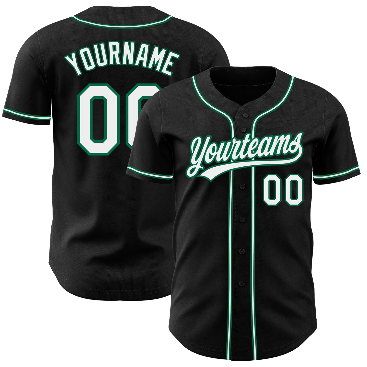 Personalized Authentic Baseball Jersey in Black, White, and Kelly Green Personalized Black White-Kelly Green Authentic Baseball