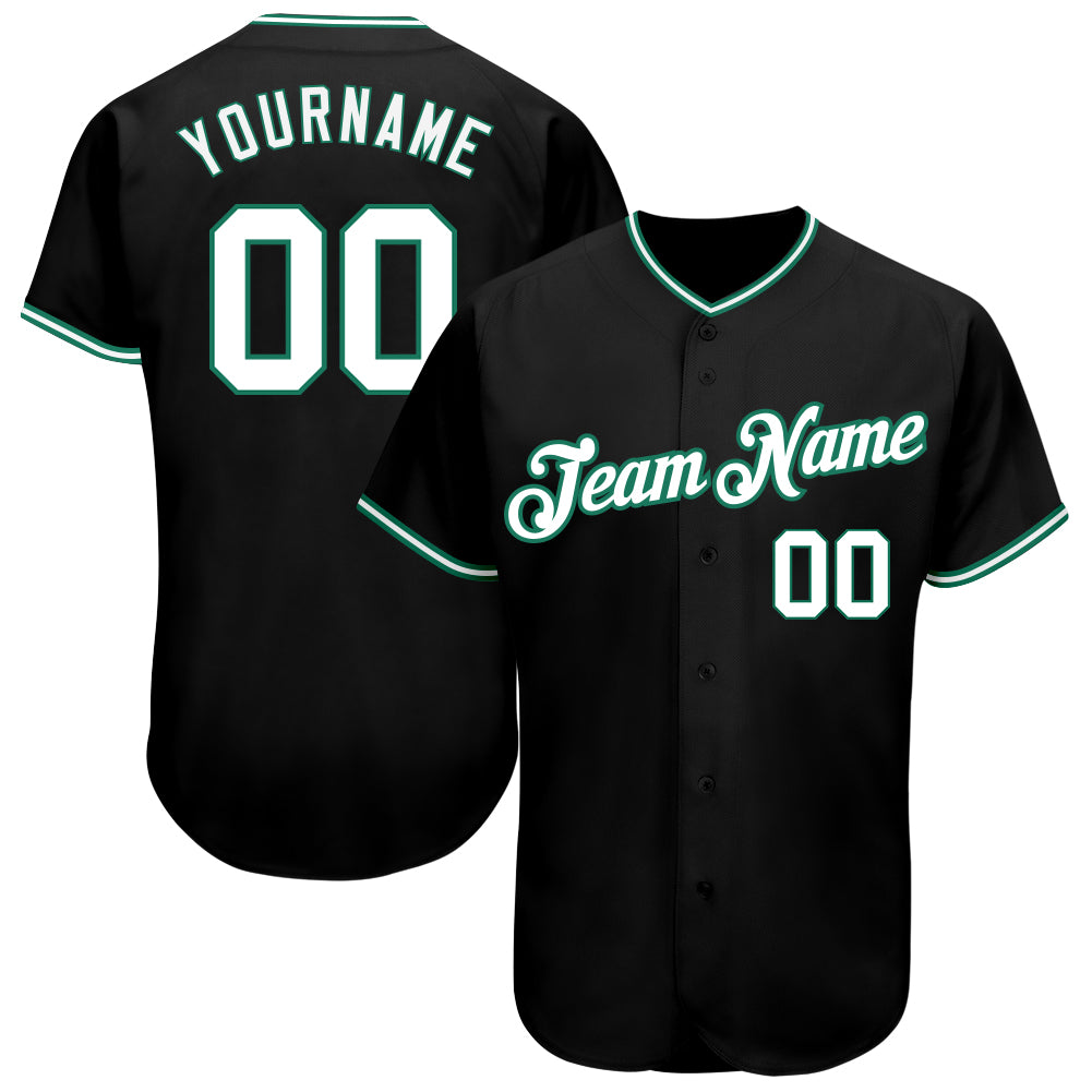 Custom Baseball Jersey Personalized Black White Kelly Green Team Name Number Personalized Black White-Kelly Green Authentic