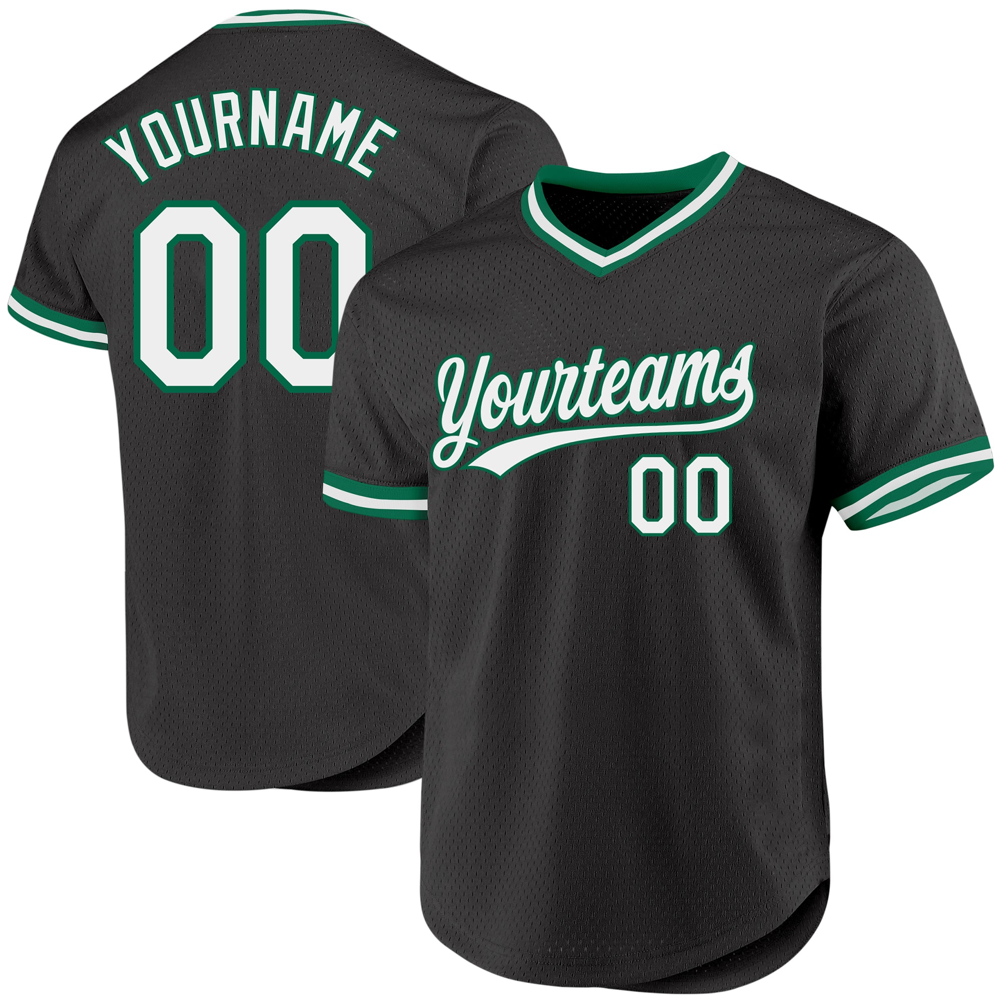 Custom Name Number Baseball Jersey - Personalized Black White Kelly Green Authentic Throwback Design Personalized Black White-Kelly