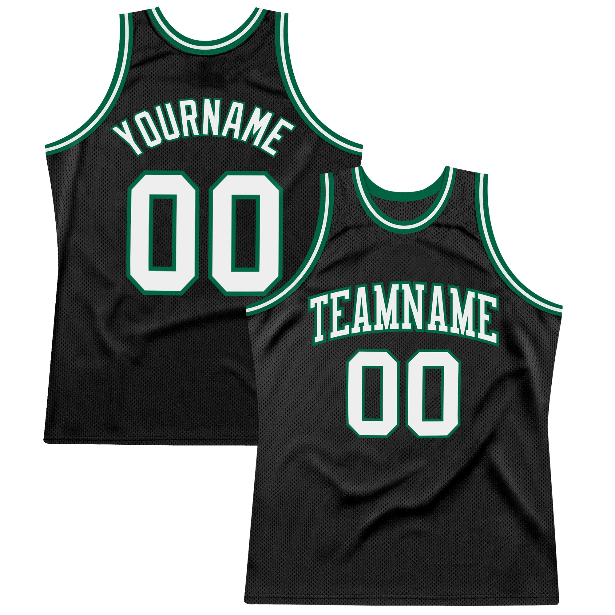 Custom Name Number Black White Kelly Green Basketball Jersey - Personalized Authentic Throwback Style Personalized Black