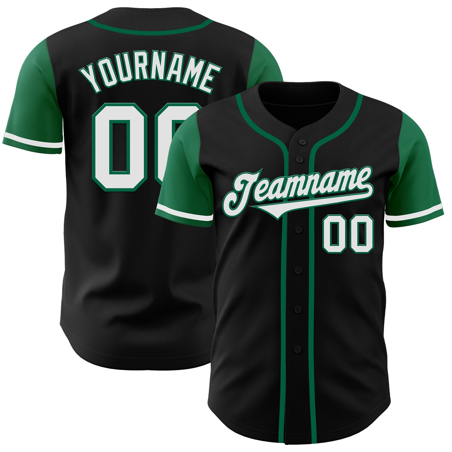 Custom Name Number Personalized Two Tone Baseball Jersey Black White Kelly Green Authentic Team Gear Personalized Black White-Kelly