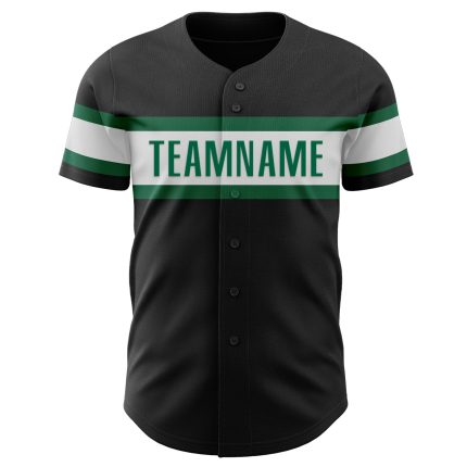 Personalized Black White Kelly Green Baseball Jersey for Men Women Kids Personalized Black White-Kelly Green Baseball Jersey