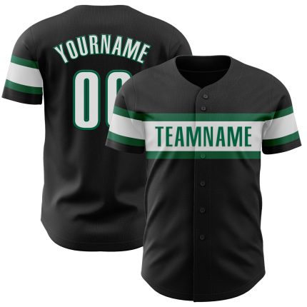 Personalized Black White Kelly Green Baseball Jersey for Men Women Kids Personalized Black White-Kelly Green Baseball Jersey
