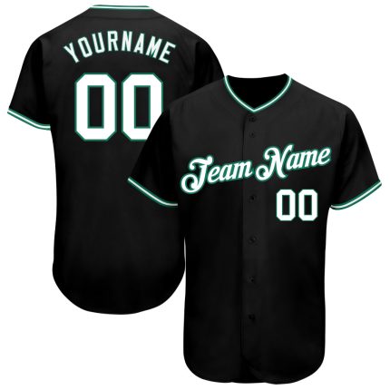 Personalized Black and Green Baseball Jersey for Men and Women Personalized Black White-Kelly Green Baseball Jersey