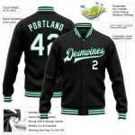 Custom Name Number Varsity Letterman Jacket Black White Kelly Green Personalized Bomber Full-Snap Team Apparel Personalized